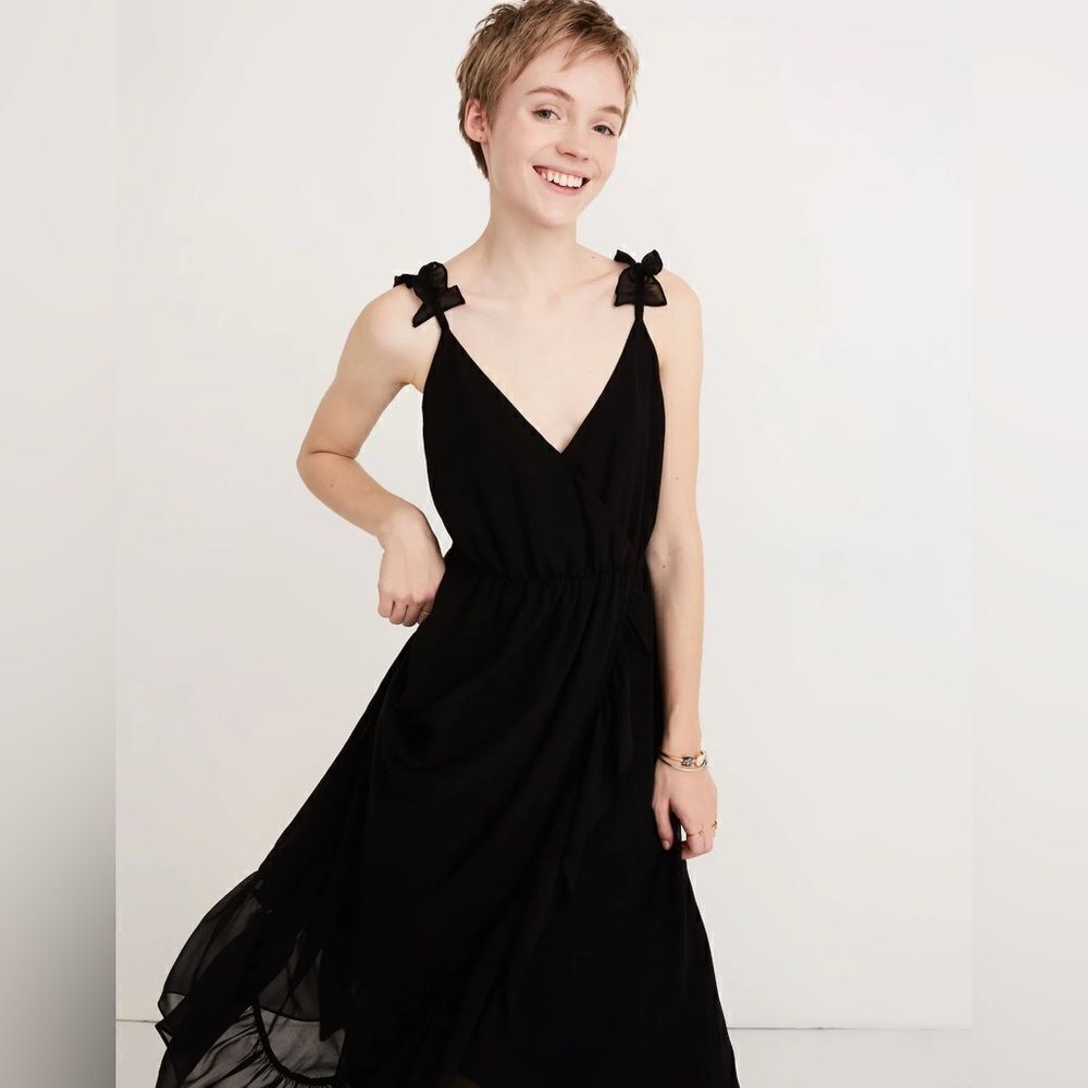 Madewell NWT Petite Ruffle-Strap Wrap Dress size 8 in black